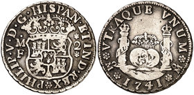 1741. Felipe V. México. MF. 2 reales. (Cal. 1291). 6,52 g. Columnario. MBC-.