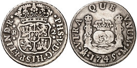 1745. Felipe V. México. M. 2 reales. (Cal. 1297). 6,59 g. Columnario. MBC/MBC-.