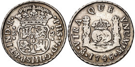 1746. Felipe V. México. M. 2 reales. (Cal. 1299). 6,65 g. Columnario. MBC+/MBC.