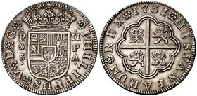 1731. Felipe V. Sevilla. PA. 2 reales. (Cal. 1431). 5,86 g. Bella. Ex Áureo 22/10/1998, nº 2319. Escasa así. EBC.