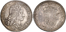 1709. Felipe V. Madrid. J. 4 reales. (Cal. 998). 13,42 g. Reverso coincidente. Sin indicación de valor. Parte del reverso calcado en anverso. Rayitas ...