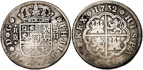 1732. Felipe V. Madrid. JF. 4 reales. (Cal. 1001). 12,63 g. Ex Áureo 21/05/1996, nº 611. Rara. BC+.