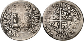 1718. Felipe V. Sevilla. M. 4 reales. (Cal. 1143). 10,39 g. Ex Áureo 20/01/1998, nº 1145. MBC-.