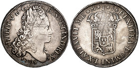 1709. Felipe V. Madrid. J. 8 reales. (Cal. 677). 26,89 g. Sin indicación de valor. Reverso coincidente. Rayitas de acuñación. Buen ejemplar. Bonita pá...