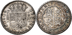 1734. Felipe V. Madrid. JF. 8 reales. (Cal. 700). 26,93 g. Bonita pátina. Rara. MBC+.