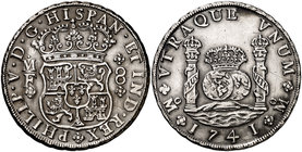 1741. Felipe V. México. MF. 8 reales. (Cal. 791). 26,94 g. Columnario. Limpiada. Leves rayitas. MBC+.