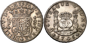 1745. Felipe V. México. MF. 8 reales. (Cal. 798). 26,70 g. Columnario. Leves rayitas. Buen ejemplar. MBC+.