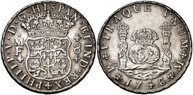 1746. Felipe V. México. MF. 8 reales. (Cal. 800). 26,85 g. Columnario. Mínimo golpecito. Buen ejemplar. MBC+.