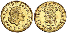 1742. Felipe V. Madrid. JA. 1/2 escudo. (Cal. 572). 1,79 g. Rayitas. Bella. Escasa. EBC.