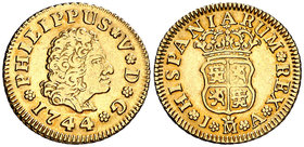 1744. Felipe V. Madrid. JA. 1/2 escudo. (Cal. 574). 1,75 g. Precioso color. Escasa. MBC/MBC+.