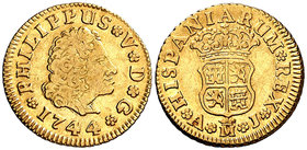 1744. Felipe V. Madrid. AJ. 1/2 escudo. (Cal. 575). 1,75 g. MBC.