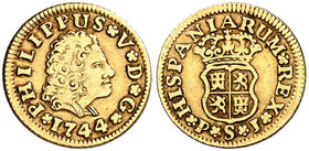1744. Felipe V. Sevilla. PJ. 1/2 escudo. (Cal. 586). 1,75 g. MBC.
