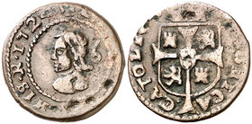 1724. Luis I. Mallorca. 1 treseta. (Cal. 64). 3,54 g. Visible parte del nombre del rey. Fecha perfecta. Escasa. MBC-.