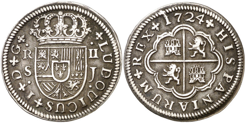 1724. Luis I. Sevilla. J. 2 reales. (Cal. 42). 5,83 g. Ex Áureo 21/05/1998, nº 7...