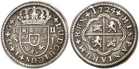 1724. Luis I. Sevilla. J. 2 reales. (Cal. 42). 5,83 g. Ex Áureo 21/05/1998, nº 794. MBC+.
