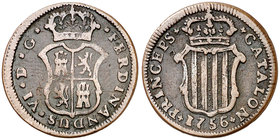 1756. Fernando VI. Barcelona. 1 ardit. (Cal. 701). 2,12 g. MBC-/MBC.