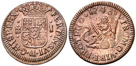 1746. Fernando VI. Segovia. 1 maravedí. (Cal. 716). 1,20 g. Leves marquitas. Bella. Escasa. EBC-.