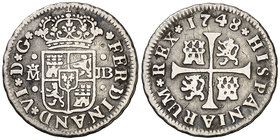 1748. Fernando VI. Madrid. JB. 1/2 real. (Cal. 649). 1,37 g. Rayitas. MBC-.
