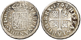 1749. Fernando VI. Madrid. JB. 1/2 real. (Cal. 650). 1,23 g. Grieta. BC+/MBC-.