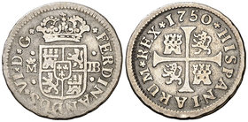 1750. Fernando VI. Madrid. JB. 1/2 real. (Cal. 651). 1,41 g. BC+/MBC-.