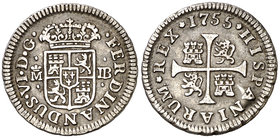 1755. Fernando VI. Madrid. JB. 1/2 real. (Cal. 655). 1,37 g. Buen ejemplar. MBC+.