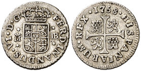 1758. Fernando VI. Madrid. JB. 1/2 real. (Cal. 658). 1,52 g. Buen ejemplar. MBC+.