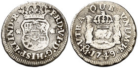 1749. Fernando VI. México. M. 1/2 real. (Cal. 662). 1,56 g. Columnario. Oxidaciones limpiadas. BC.