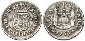 1751. Fernando VI. México. M. 1/2 real. (Cal. 664). 1,70 g. Columnario. Ex Colección Canarias, Áureo 03/04/2001, nº 87. MBC/MBC+.