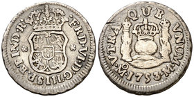 1753. Fernando VI. México. M. 1/2 real. (Cal. 669). 1,63 g. Columnario. Rayita. Ex Áureo 21/05/1997, nº 454. MBC/BC+.