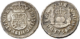 1754. Fernando VI. México. M. 1/2 real. (Cal. 667). 1,59 g. Columnario. Rayitas. MBC/MBC-.