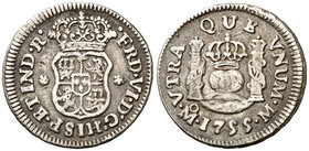 1755. Fernando VI. México. M. 1/2 real. (Cal. 668). 1,68 g. Columnario. Ex Áureo 04/03/1998, nº 3396. MBC.
