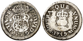1759. Fernando VI. México. M. 1/2 real. (Cal. 674). 1,54 g. Columnario. BC.