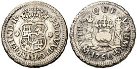 1760. Fernando VI. México. M. 1/2 real. (Cal. 675). 1,58 g. Columnario. Acuñación póstuma. Escasa. MBC-/BC+.