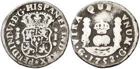 1758. Fernando VI. Guatemala. J. 1 real. (Cal. 537). 3,05 g. Columnario. Ex Áureo 16/12/1998, nº 1430. Rara. BC.