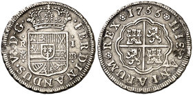 1755. Fernando VI. Madrid. JB. 1 real. (Cal. 567). 2,96 g. Golpecitos. (MBC).