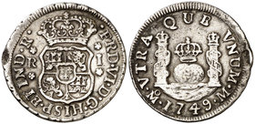 1749. Fernando VI. México. M. 1 real. (Cal. 574). 3,26 g. Columnario. Golpe en el canto. MBC.