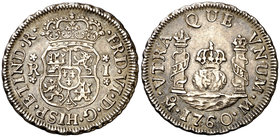 1760. Fernando VI. México. M. 1 real. (Cal. 587). 3,34 g. Columnario. Coronas imperial y real. Acuñación póstuma. Rayita. Atractiva. Preciosa pátina. ...