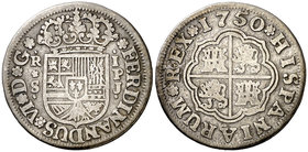 1750. Fernando VI. Sevilla. PJ. 1 real. (Cal. 609). 2,76 g. MBC-/BC+.