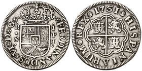 1751. Fernando VI. Sevilla. PJ. 1 real. (Cal. 610). 2,95 g. Buen ejemplar. MBC+.