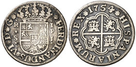 1754. Fernando VI. Sevilla. PJ. 1 real. (Cal. 612). 2,63 g. MBC/MBC-.
