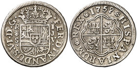1759. Fernando VI. Sevilla. JV. 1 real. (Cal. 615). 2,84 g. MBC-.