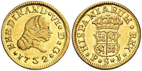 1752. Fernando VI. Sevilla. PJ. 1/2 escudo. (Cal. 265). 1,73 g. Buen ejemplar. Parte de brillo original. Escasa y más así. MBC+/EBC-.