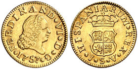 1757. Fernando VI. Sevilla. JV. 1/2 escudo. (Cal. 273). 1,76 g. Muy atractiva. Escasa. MBC+/EBC-.