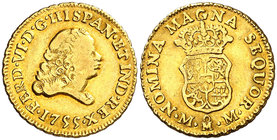 1755. Fernando VI. México. MM. 1 escudo. (Cal. 220). 3,34 g. Sin indicación de valor. Mínimas rayitas. Precioso color. Ex Áureo 15/10/1996, nº 497. Mu...