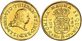 1751. Fernando VI. México. MF. 2 escudos. (Cal. 161). 6,67 g. Con indicación de valor. Restos de soldadura en canto. Muy rara, no hemos tenido ningún ...