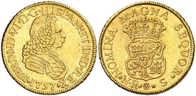 1757. Fernando VI. Santa Fe de Nuevo Reino. S. 2 escudos. (Cal. 186) (Restrepo 16-4). 6,74 g. Sin indicación de valor. Leves rayitas. Atractiva. Preci...