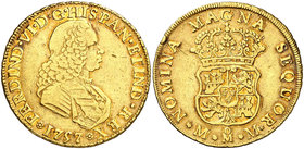 1757. Fernando VI. México. MM. 4 escudos. (Cal. 114). 13,39 g. Tercer busto, con armadura. Sin indicación de valor. Leves marquitas. Parte de brillo o...