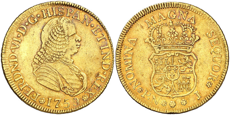1759. Fernando VI. Popayán. J. 4 escudos. (Cal. 117) (Restrepo 22-4). 13,36 g. S...