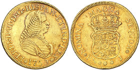 1759. Fernando VI. Popayán. J. 4 escudos. (Cal. 117) (Restrepo 22-4). 13,36 g. Sin indicación de valor. Leves marquitas. Bella. Precioso color. Parte ...