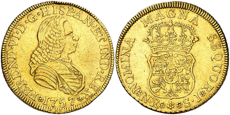 1757. Fernando VI. Santa Fe de Nuevo Reino. SJ. 4 escudos. (Cal. 130) (Restrepo ...